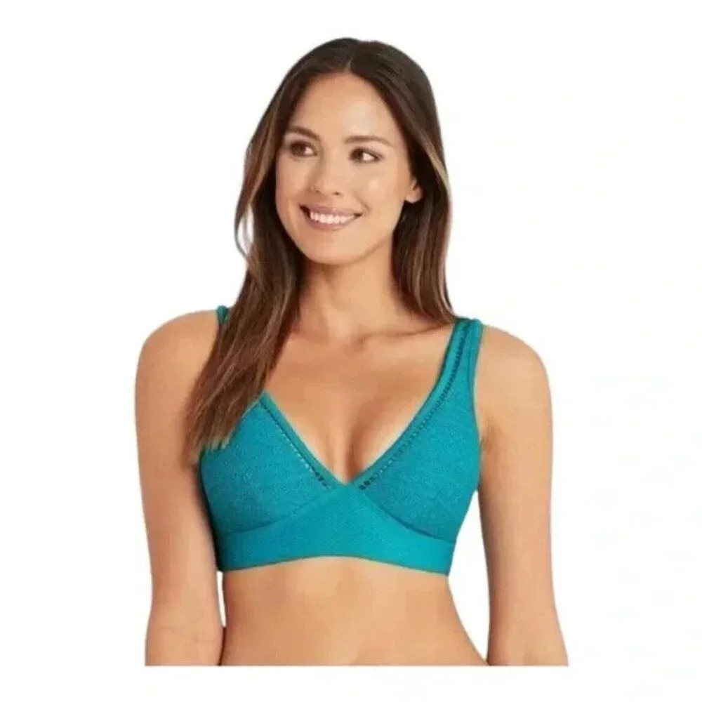 Sea Level Amazing Lace Long Line Tri Swim Bra Bikini Top Seafoam Blue Size 4 US